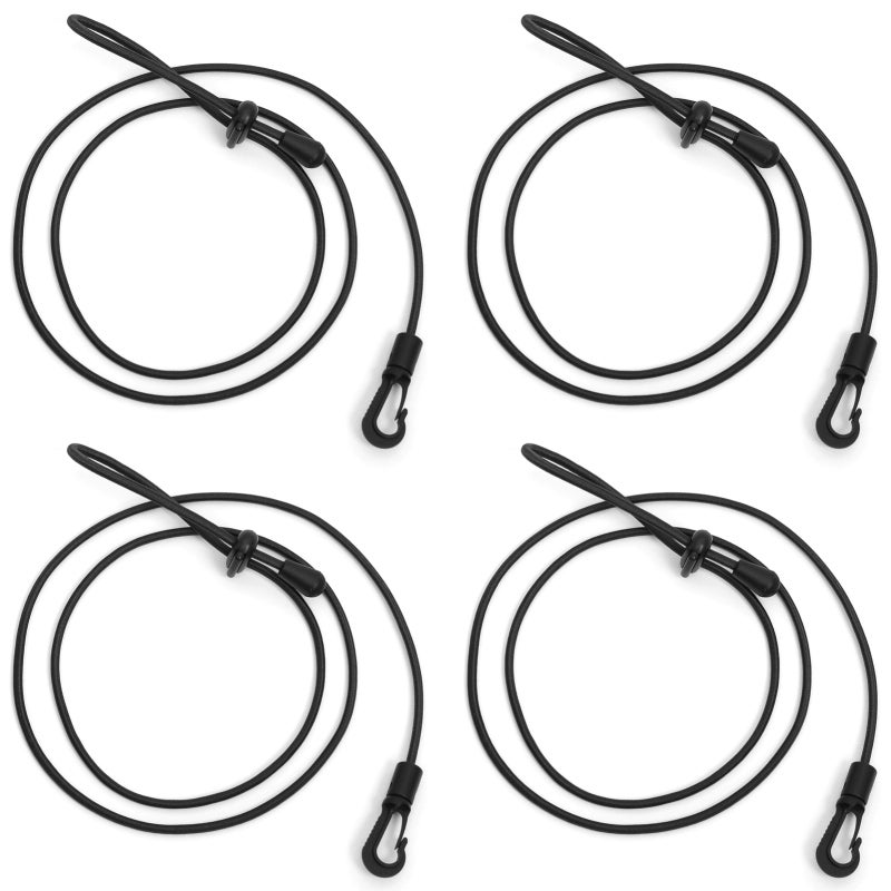 Paddle Leash 4pcs Black Elastic Nylon Material - Adjustable Length 39.4" To 63.0" Wading Leash for Kayaking Canoeing Enthusiasts - Image 1