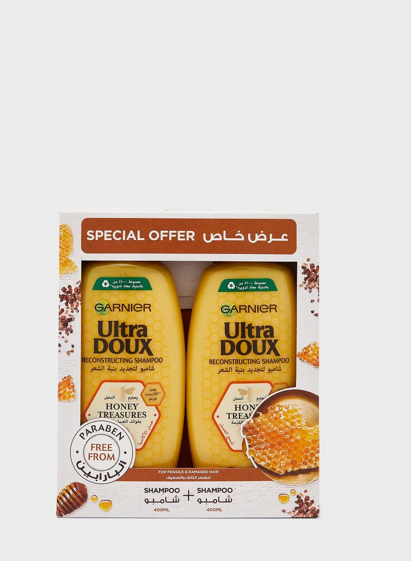 garnier Ultra Doux  -  Honey Treasures  Shampoo 400ml + Shampoo 400 ml, Savings 33%