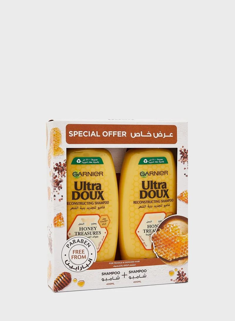 garnier Ultra Doux  -  Honey Treasures  Shampoo 400ml + Shampoo 400 ml, Savings 33%