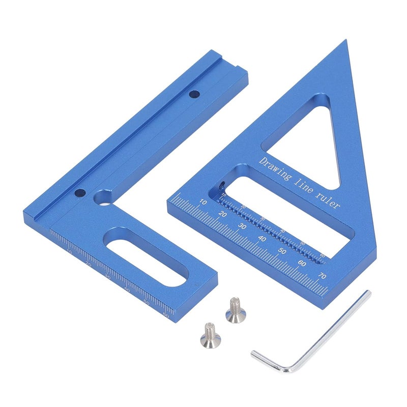 3D Multi Angle Measuring Ruler, Aluminum Alloy Woodworking Square Protractor, 45 and 90 Degree Miter Triangle Ruler with Accurate Scale for Woodworking, DIY, Carpentry and Pipe MEA (Blue) - Image 1
