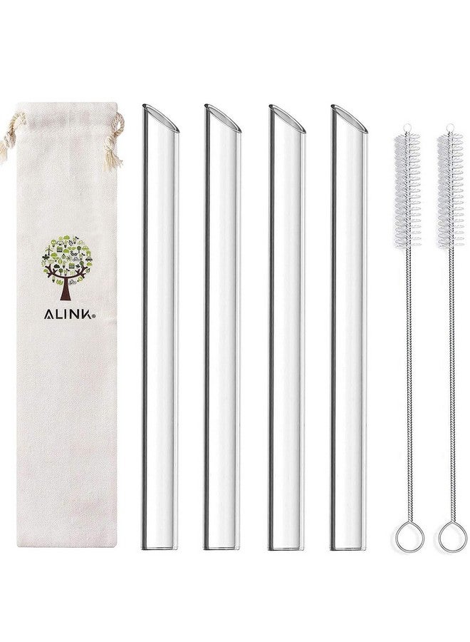 ALINK Reusable Glass Boba Straws, 14mm Extra Wide Clear Smoothie Straws for Bubble Tea, Pack of 4 with 1 Case and 2 Brush - Image 1