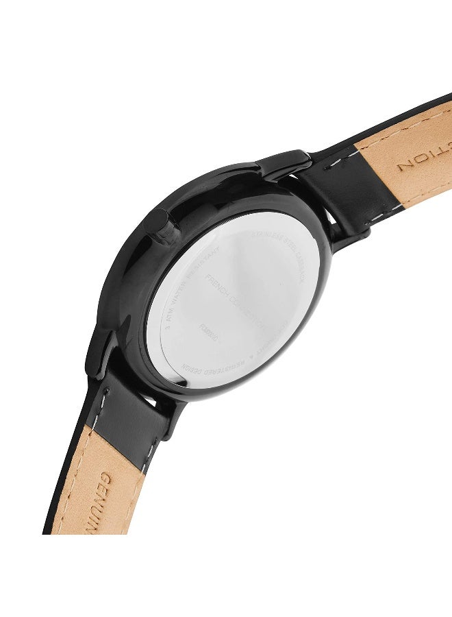 French Connection Men's Black Dial Black Leather Strap Analog Watch 43mm - Image 3