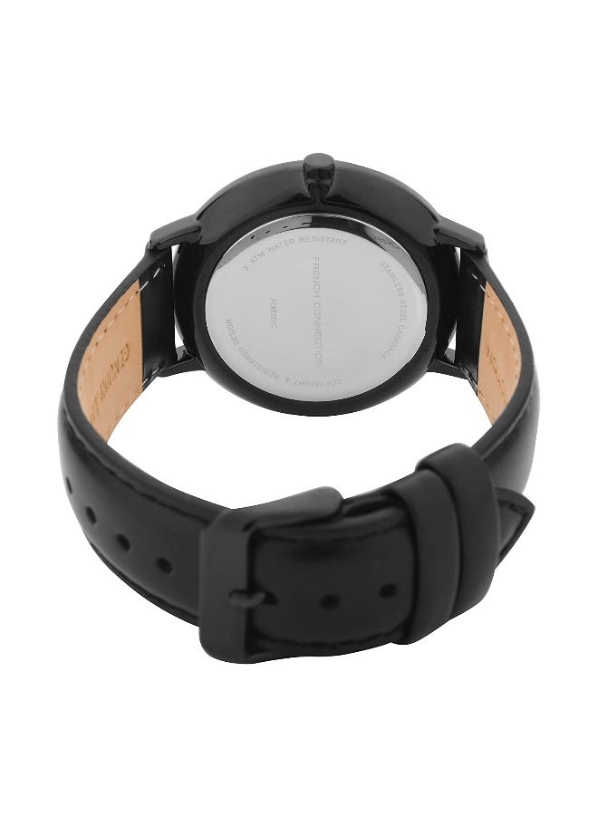 French Connection Men's Black Dial Black Leather Strap Analog Watch 43mm - Image 4