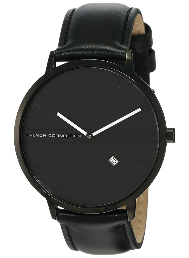 French Connection Men's Black Dial Black Leather Strap Analog Watch 43mm - Image 1