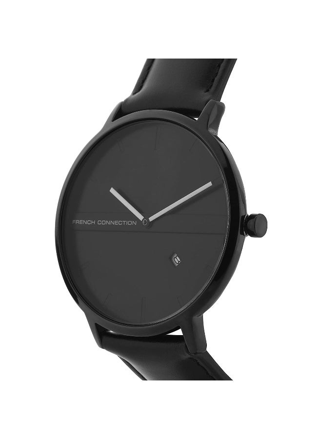 French Connection Men's Black Dial Black Leather Strap Analog Watch 43mm - Image 2