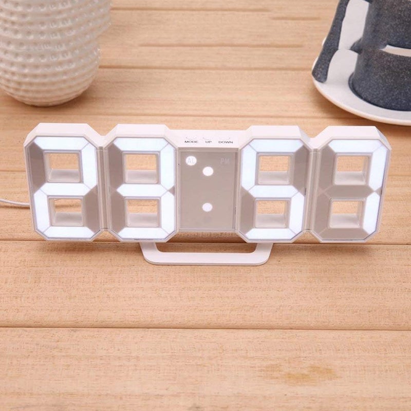 COYRASTH Acrylic Digital LED Display Number Clock Table Wall Hanging Alarm Clock White Works On Electricity