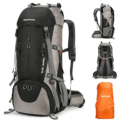 King'sGuard 70L Hiking Backpack Large Lightweight Waterproof Camping Backpack Travel Backpacking Backpack Daypack with Rain Cover -Frameless (Black) - Image 1