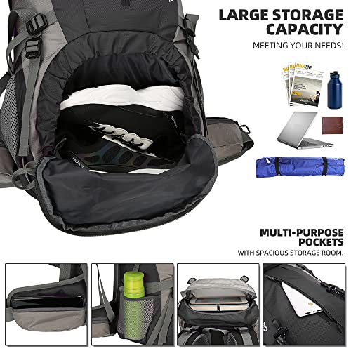 King'sGuard 70L Hiking Backpack Large Lightweight Waterproof Camping Backpack Travel Backpacking Backpack Daypack with Rain Cover -Frameless (Black) - Image 4