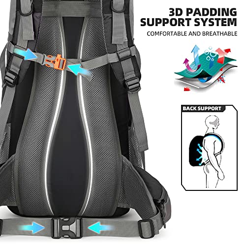 King'sGuard 70L Hiking Backpack Large Lightweight Waterproof Camping Backpack Travel Backpacking Backpack Daypack with Rain Cover -Frameless (Black) - Image 5