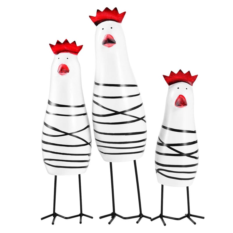 Amosfun 3pcs Wooden Chicken Carving Figurines Home Kitchen Decoration Tabletop Ornament Chook Animal Statue 68 Inches