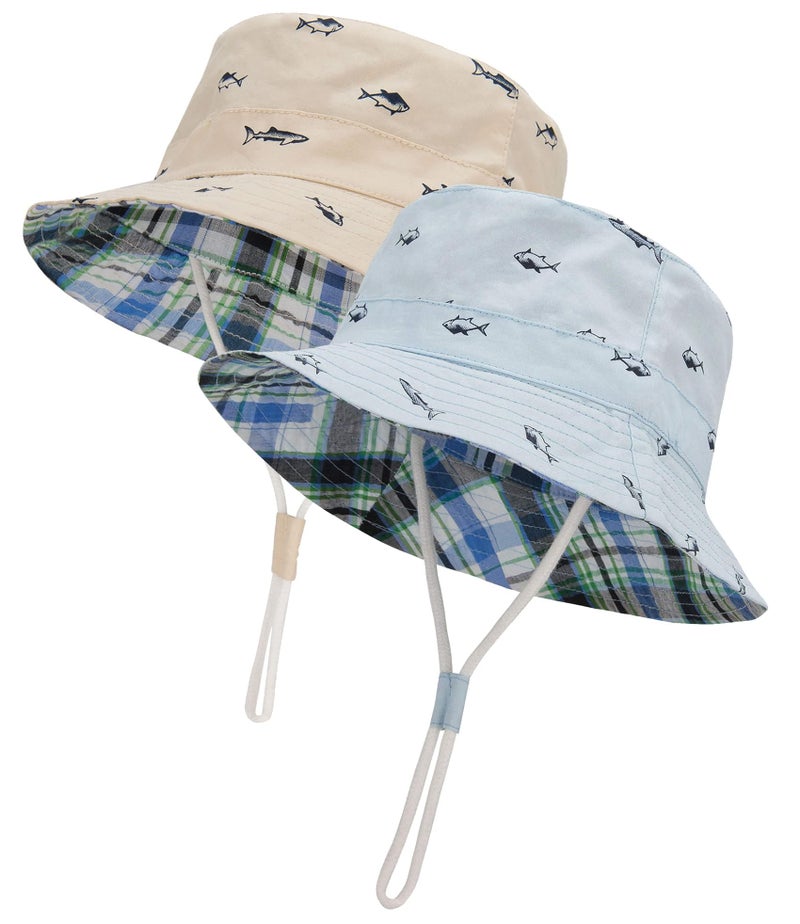 Durio Baby Bucket Sun Hat Toddler Hats Boys Summer Sun Hats for Kids Beach Hat 2Pack Beige/Blue 6-12 Months - Image 1