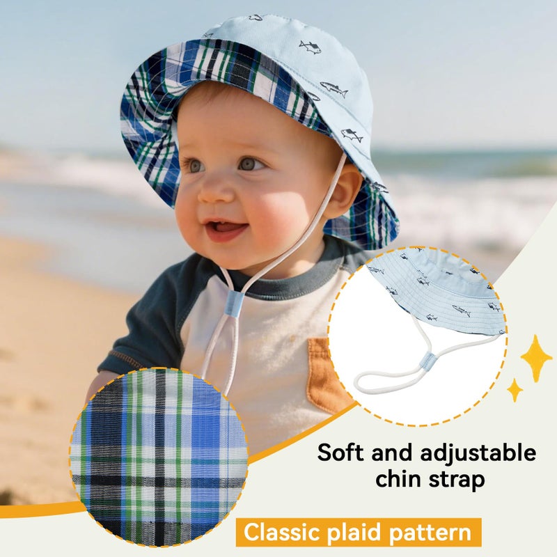 Durio Baby Bucket Sun Hat Toddler Hats Boys Summer Sun Hats for Kids Beach Hat 2Pack Beige/Blue 6-12 Months - Image 4