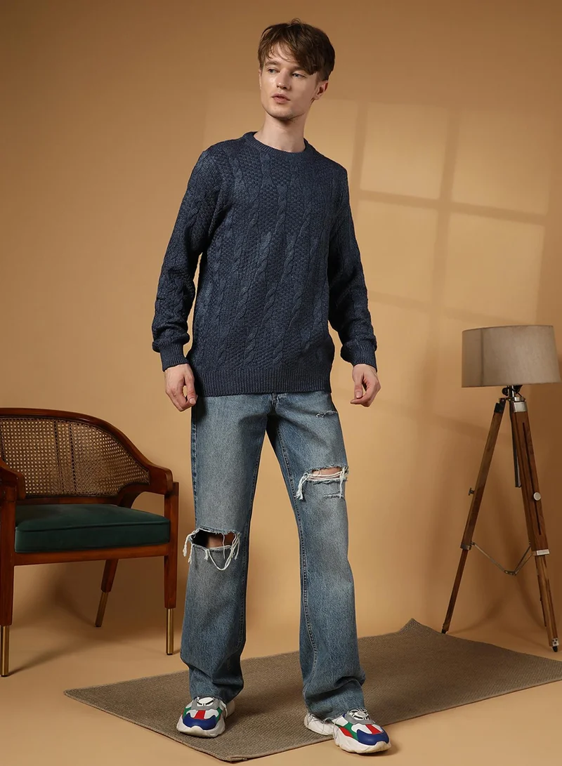 كامبوس سوترا Men's Navy Blue Twist-Knit Pullover Sweater