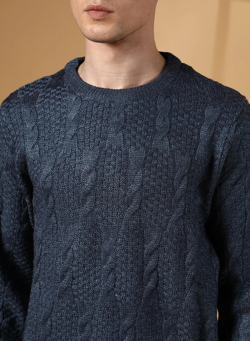 كامبوس سوترا Men's Navy Blue Twist-Knit Pullover Sweater