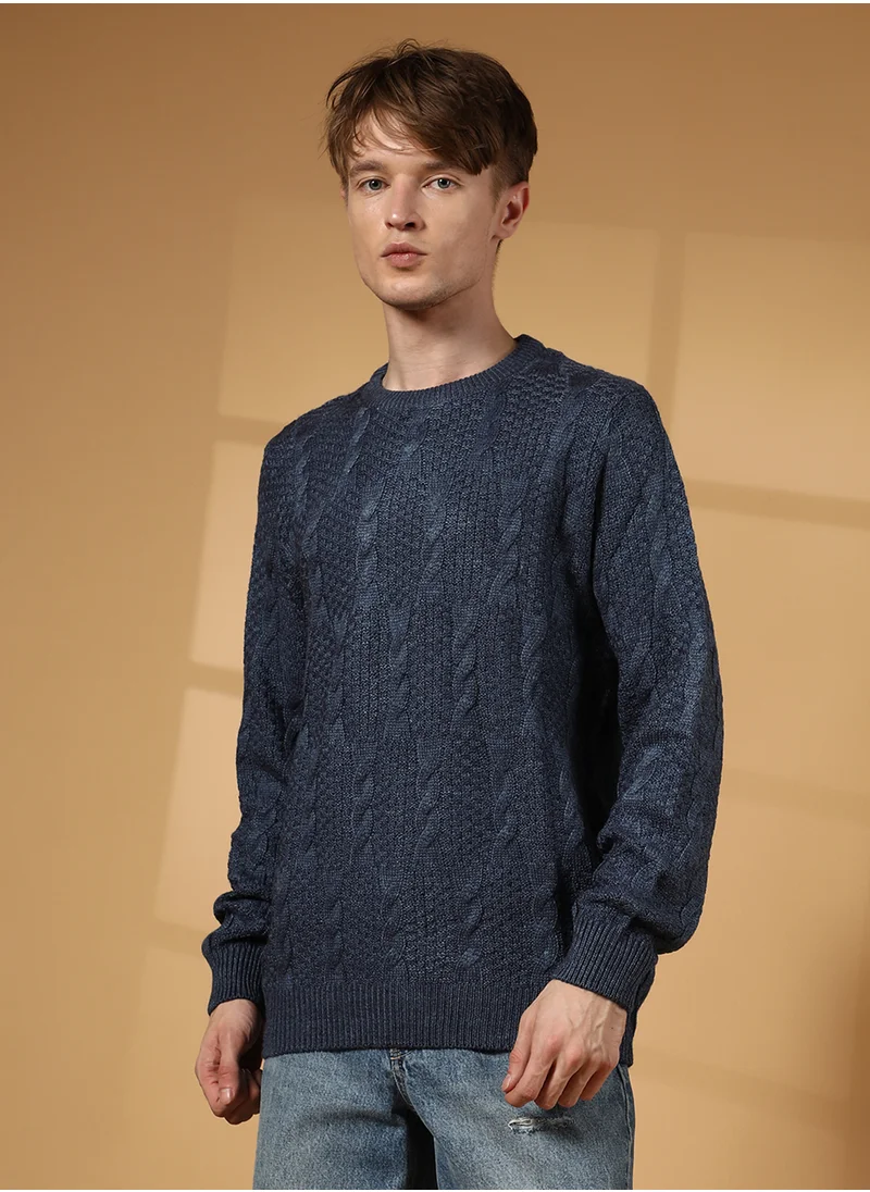 كامبوس سوترا Men's Navy Blue Twist-Knit Pullover Sweater