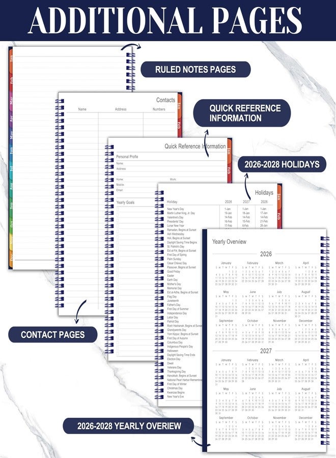 Vondafe 2026 Planner - 2026 planner weekly and monthly, Jan.2026-Dec.2026, 9"×11", Planner 2026 Weekly and Monthly Planner with Inner Pocket, Colorful Tabs, Twin-wire Binding - Navy - Image 5