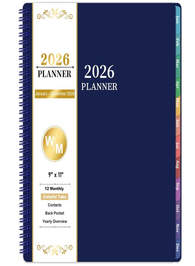 Vondafe 2026 Planner - 2026 planner weekly and monthly, Jan.2026-Dec.2026, 9"×11", Planner 2026 Weekly and Monthly Planner with Inner Pocket, Colorful Tabs, Twin-wire Binding - Navy - Image 1