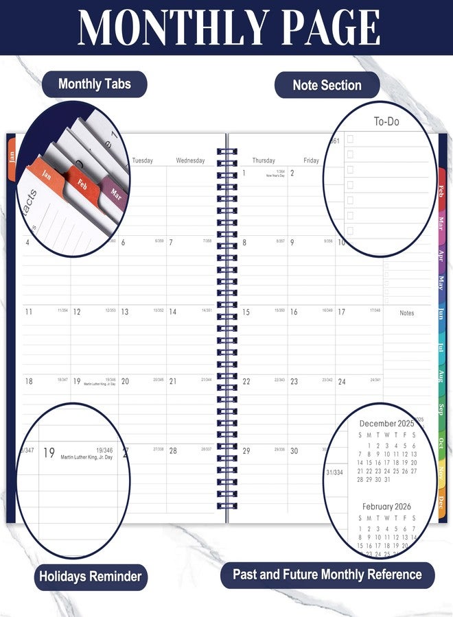 Vondafe 2026 Planner - 2026 planner weekly and monthly, Jan.2026-Dec.2026, 9"×11", Planner 2026 Weekly and Monthly Planner with Inner Pocket, Colorful Tabs, Twin-wire Binding - Navy - Image 4