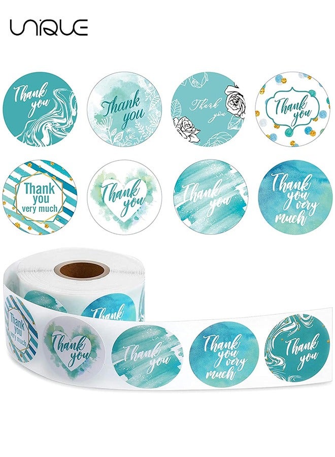 يونيك 500 قطع الأزرق شكرا لك ملصقات، ألوان مائية زرقاء موضوع 1.5 بوصة 8 تصاميم استحمام الطفل عيد ميلاد حزب صالح التسميات، الأزهار المغلف ختم لاصق ملصقات الهدايا التفاف العلامات لحفل زفاف الزفاف الأعمال - Image 1