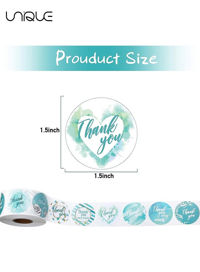 يونيك 500 قطع الأزرق شكرا لك ملصقات، ألوان مائية زرقاء موضوع 1.5 بوصة 8 تصاميم استحمام الطفل عيد ميلاد حزب صالح التسميات، الأزهار المغلف ختم لاصق ملصقات الهدايا التفاف العلامات لحفل زفاف الزفاف الأعمال - Image 2