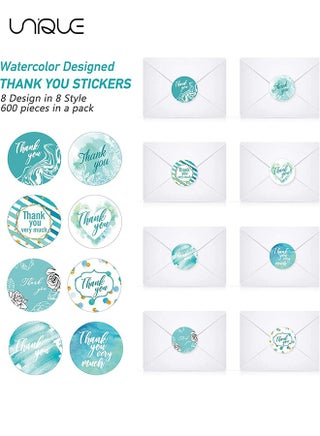 500Pcs Blue Thank You Stickers,Watercolor Blue Theme 1.5 Inch 8 Designs Baby Shower Birthday Party Favor Labels,Floral Envelope Sealing Adhesive Stickers Gifts Wrap Tags for Business Bridal Wedding - view 3