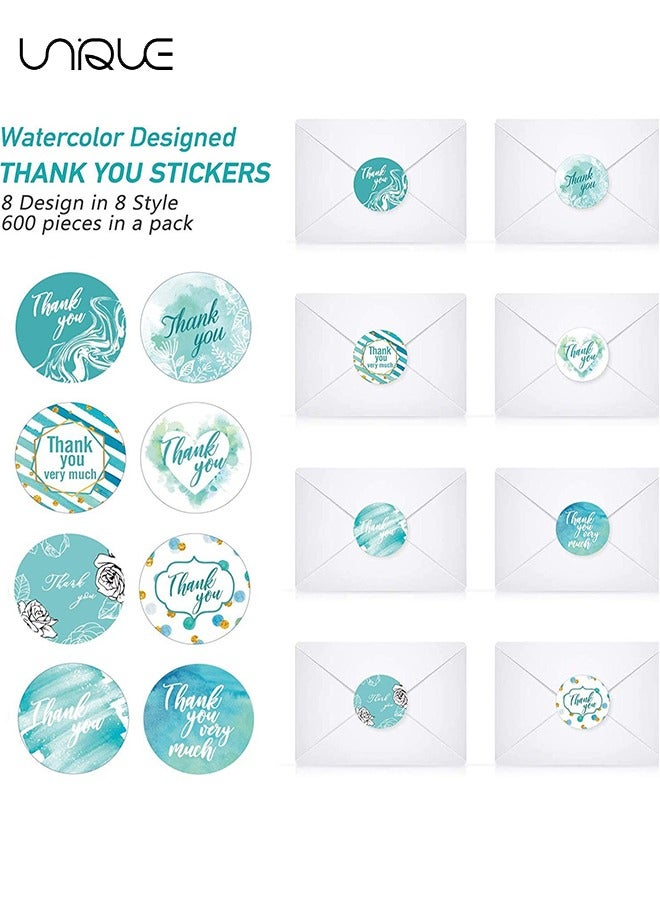 يونيك 500 قطع الأزرق شكرا لك ملصقات، ألوان مائية زرقاء موضوع 1.5 بوصة 8 تصاميم استحمام الطفل عيد ميلاد حزب صالح التسميات، الأزهار المغلف ختم لاصق ملصقات الهدايا التفاف العلامات لحفل زفاف الزفاف الأعمال - Image 3