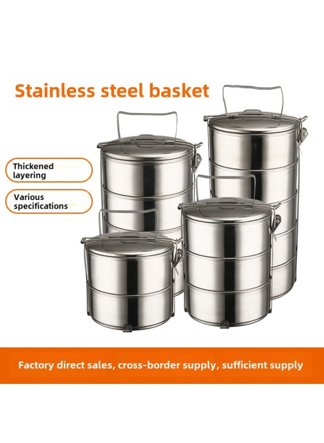 Cross-border Multi-layer Stainless Steel Lunch Box Single-layer Food Basket Pot Basket Food Lattice Tableware Lunch Box Food Lattice Box-Specifications:Black Handle Four Layers-Color:14CM  - Image 2