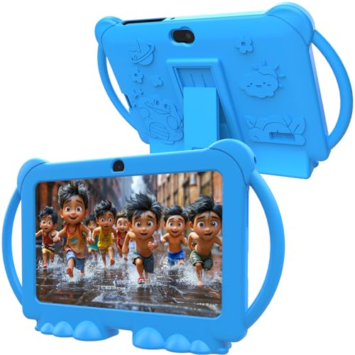 PEICHENG Kids Tablet 7 inch Android 12.0 for Toddler, 4GB RAM 32GB ROM Bluetooth IPS Screen Parental Control Dual Camera Shockproof Case for Educational Games, (Blue) - Image 1