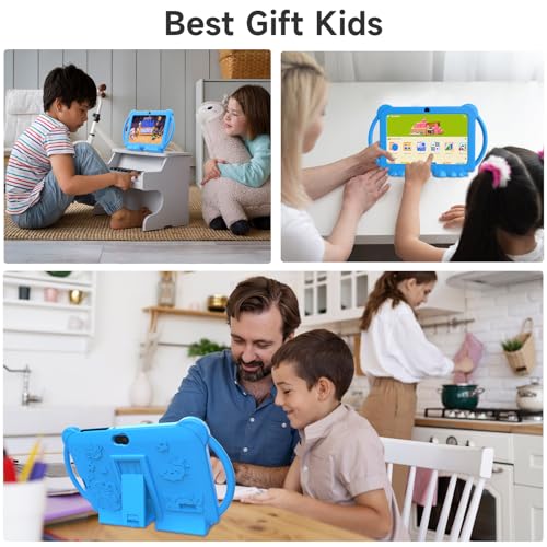PEICHENG Kids Tablet 7 inch Android 12.0 for Toddler, 4GB RAM 32GB ROM Bluetooth IPS Screen Parental Control Dual Camera Shockproof Case for Educational Games, (Blue) - Image 5
