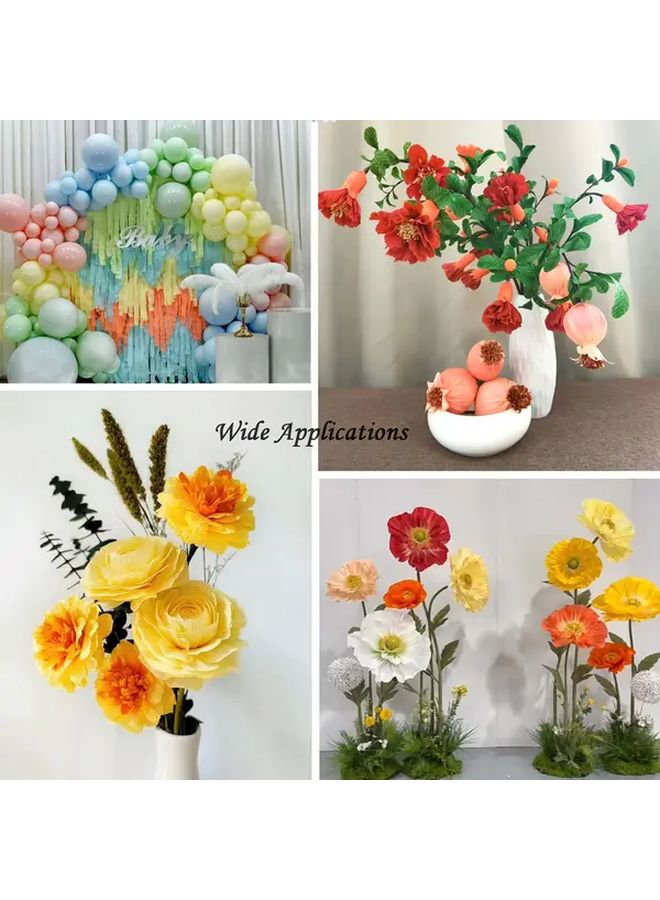 14 لون ورق الكريب زهرة DIY عدة مع شريط أخضر سلك زهري لتزيين الحفلات - Image 5