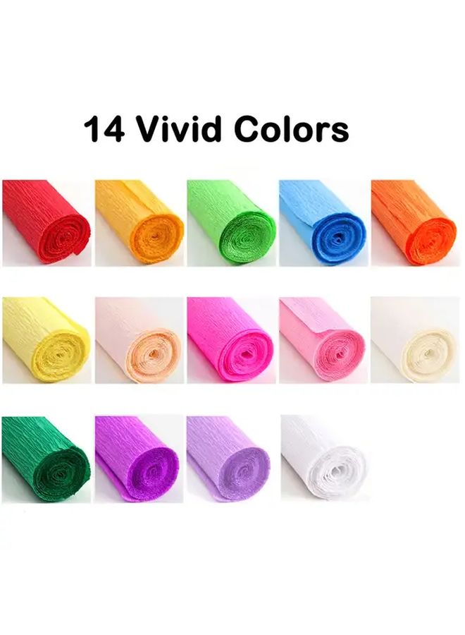 14 لون ورق الكريب زهرة DIY عدة مع شريط أخضر سلك زهري لتزيين الحفلات - Image 3