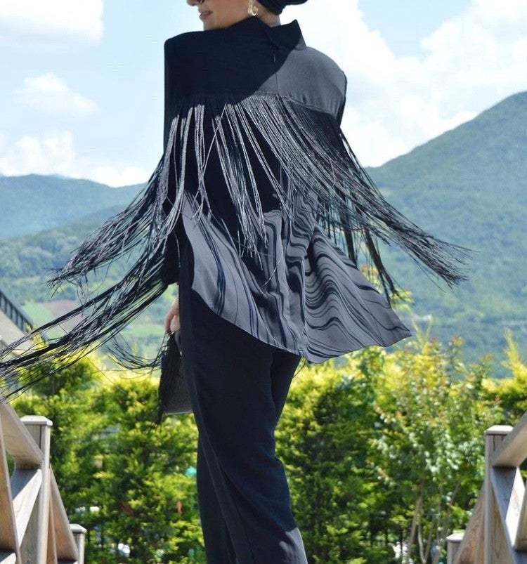 Karan Tuhafiye Karan Haberdashery Tassel Fringe 40 cm Black 1 Meter - Image 2