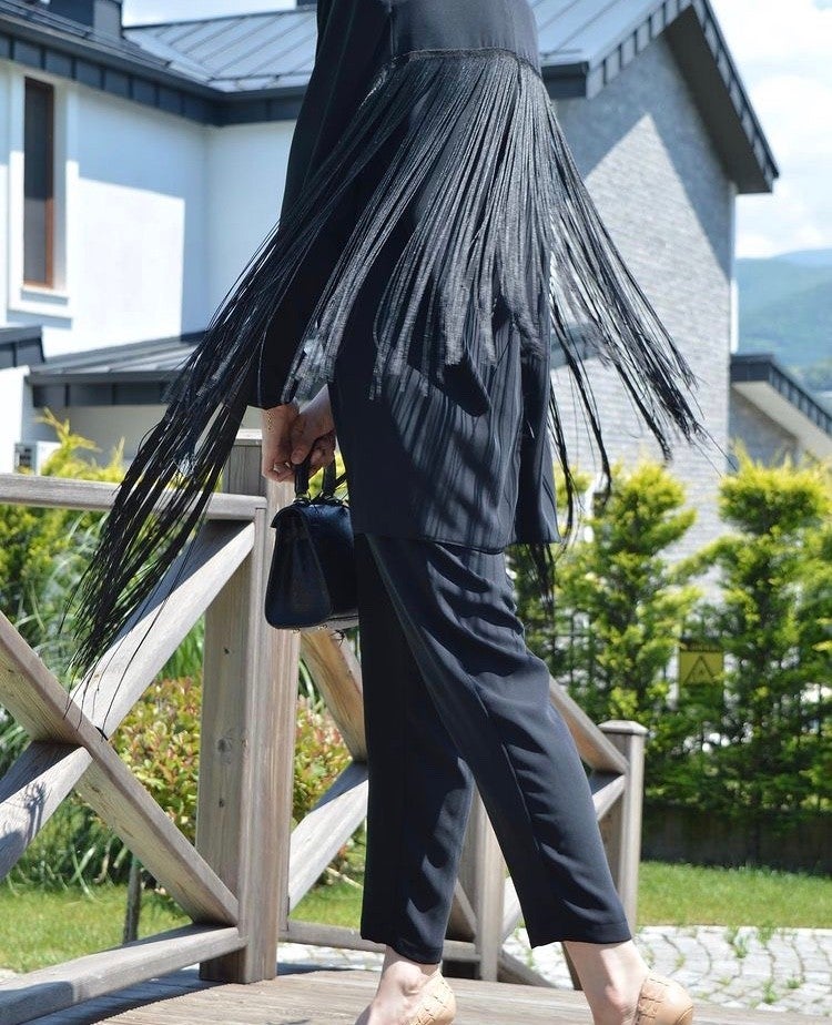 Karan Tuhafiye Karan Haberdashery Tassel Fringe 40 cm Black 1 Meter - Image 3