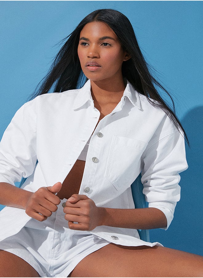 trendyol White Oversize Denim Jacket Shirt TWOSS24CE00040  - Image 3