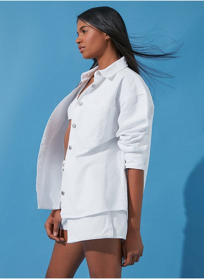trendyol White Oversize Denim Jacket Shirt TWOSS24CE00040  - Image 2