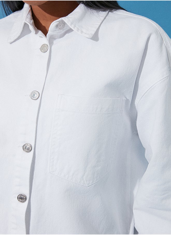 trendyol White Oversize Denim Jacket Shirt TWOSS24CE00040  - Image 5