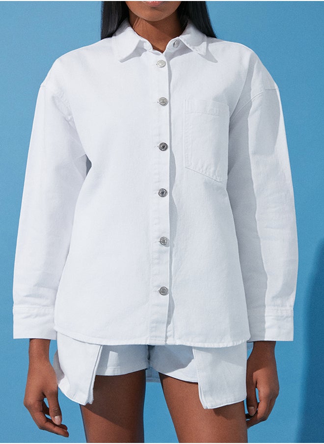 trendyol White Oversize Denim Jacket Shirt TWOSS24CE00040  - Image 4