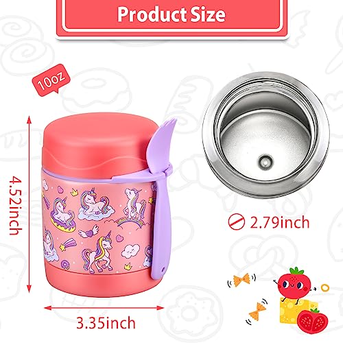 Howeemo Kids' Lunch Insulated Food Jar with Spoon - 10oz Stainless Steel, Leak Proof, Wide Mouth, Hot Food Thermo for School (Pink, Unique Horse) - Image 3