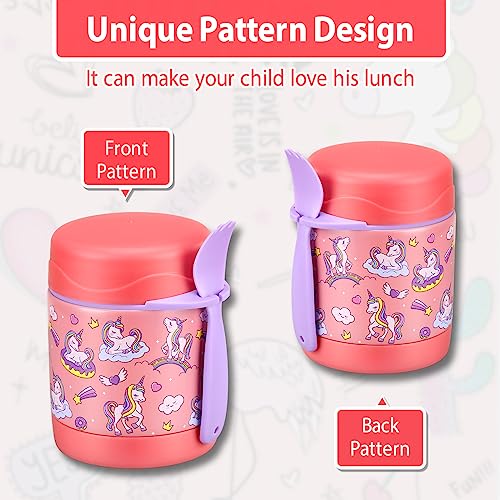 Howeemo Kids' Lunch Insulated Food Jar with Spoon - 10oz Stainless Steel, Leak Proof, Wide Mouth, Hot Food Thermo for School (Pink, Unique Horse) - Image 2