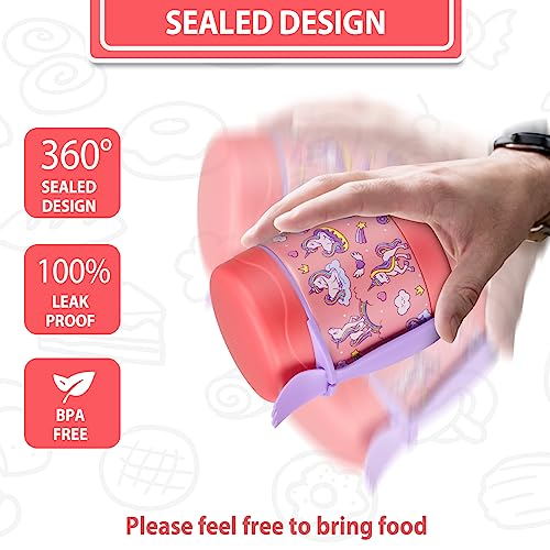 Howeemo Kids' Lunch Insulated Food Jar with Spoon - 10oz Stainless Steel, Leak Proof, Wide Mouth, Hot Food Thermo for School (Pink, Unique Horse) - Image 5