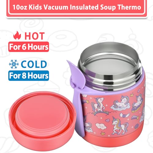 Howeemo Kids' Lunch Insulated Food Jar with Spoon - 10oz Stainless Steel, Leak Proof, Wide Mouth, Hot Food Thermo for School (Pink, Unique Horse) - Image 4