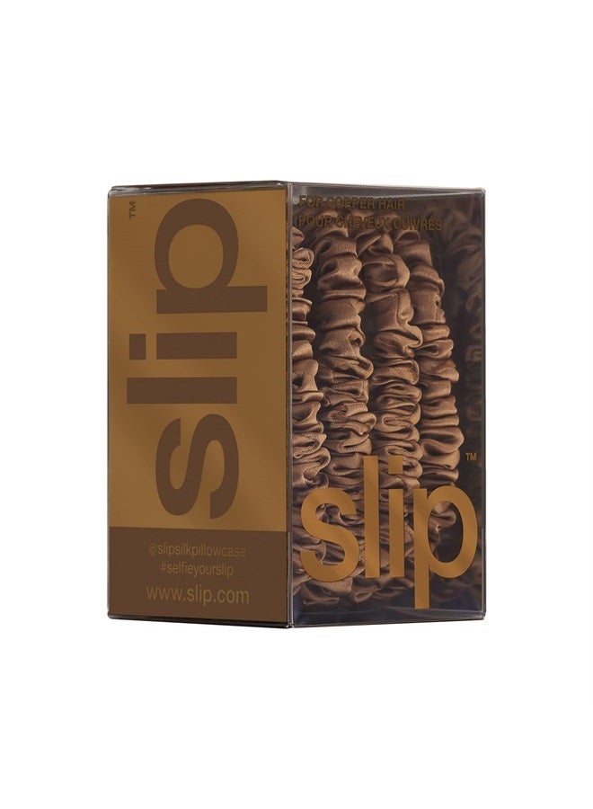 Slip Silk Skinny Scrunchies - Copper - 100% Pure 22 Momme Mulberry Silk Scrunchies for Women - Hair-Friendly + Luxurious Elastic Scrunchies Set (4 Scrunchies) - Image 3