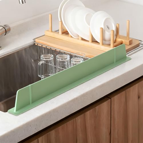 HASTHIP® Sink Splash Guard Suction Cup Silicone Sink Water Shield Panel, L-shape Sink Water Splash Dam Strip Panel Sink Protector,52x4.5x7.5cm - Image 1
