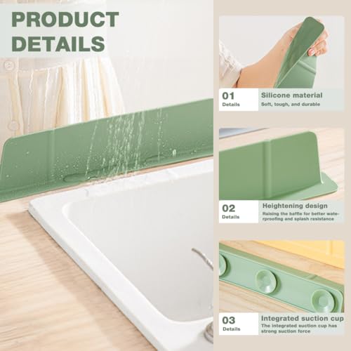 HASTHIP® Sink Splash Guard Suction Cup Silicone Sink Water Shield Panel, L-shape Sink Water Splash Dam Strip Panel Sink Protector,52x4.5x7.5cm - Image 3