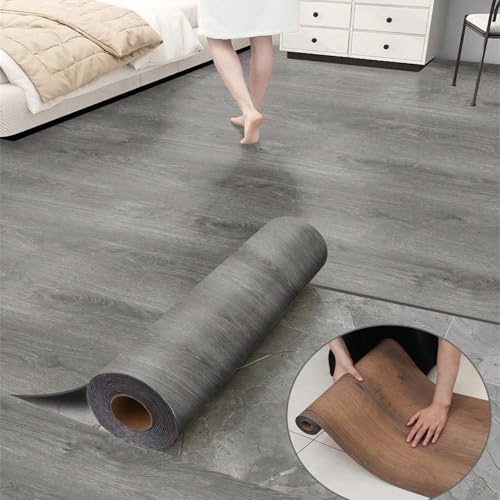 Chejiaye Luxury Thicken Wood Grain Peel and Stick Floor Tiles Self-Adhesive Vinyl Flooring Roll-DIY Easy for Wall and Floor,Hard Surface/Waterproof/Anti Slip (Gray Vinyl Flooring, 17.72 "W x 118" L) - Image 1