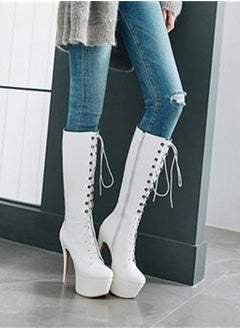 Loquat Solid colored high heeled boots for women White 