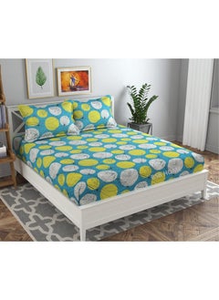 BSB HOME BSB HOME Premium Cotton Elastic Fitted Bedsheets with 2 King Size Pillow Covers | Double Bed with All Around Elastic 180 TC Supersoft | Size - 72 King Sizex78+10 inches | Green and White Small Circle  - Image 1