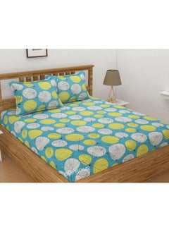 BSB HOME BSB HOME Premium Cotton Elastic Fitted Bedsheets with 2 King Size Pillow Covers | Double Bed with All Around Elastic 180 TC Supersoft | Size - 72 King Sizex78+10 inches | Green and White Small Circle  - Image 4