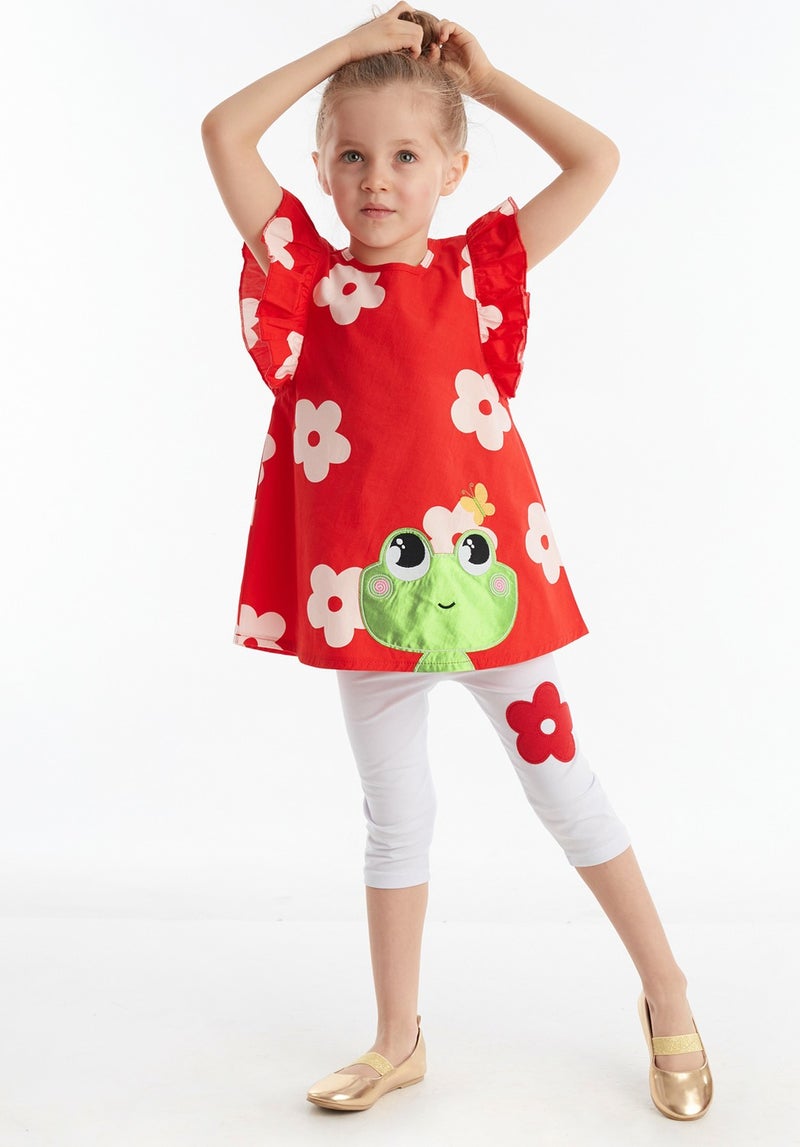 Denokids Frog Red White Girl Tunic Leggings Set  - Image 1