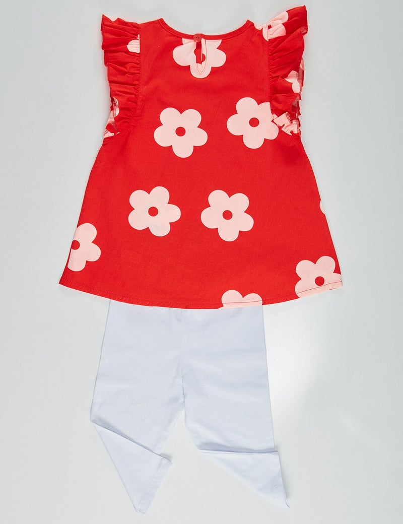 Denokids Frog Red White Girl Tunic Leggings Set  - Image 4